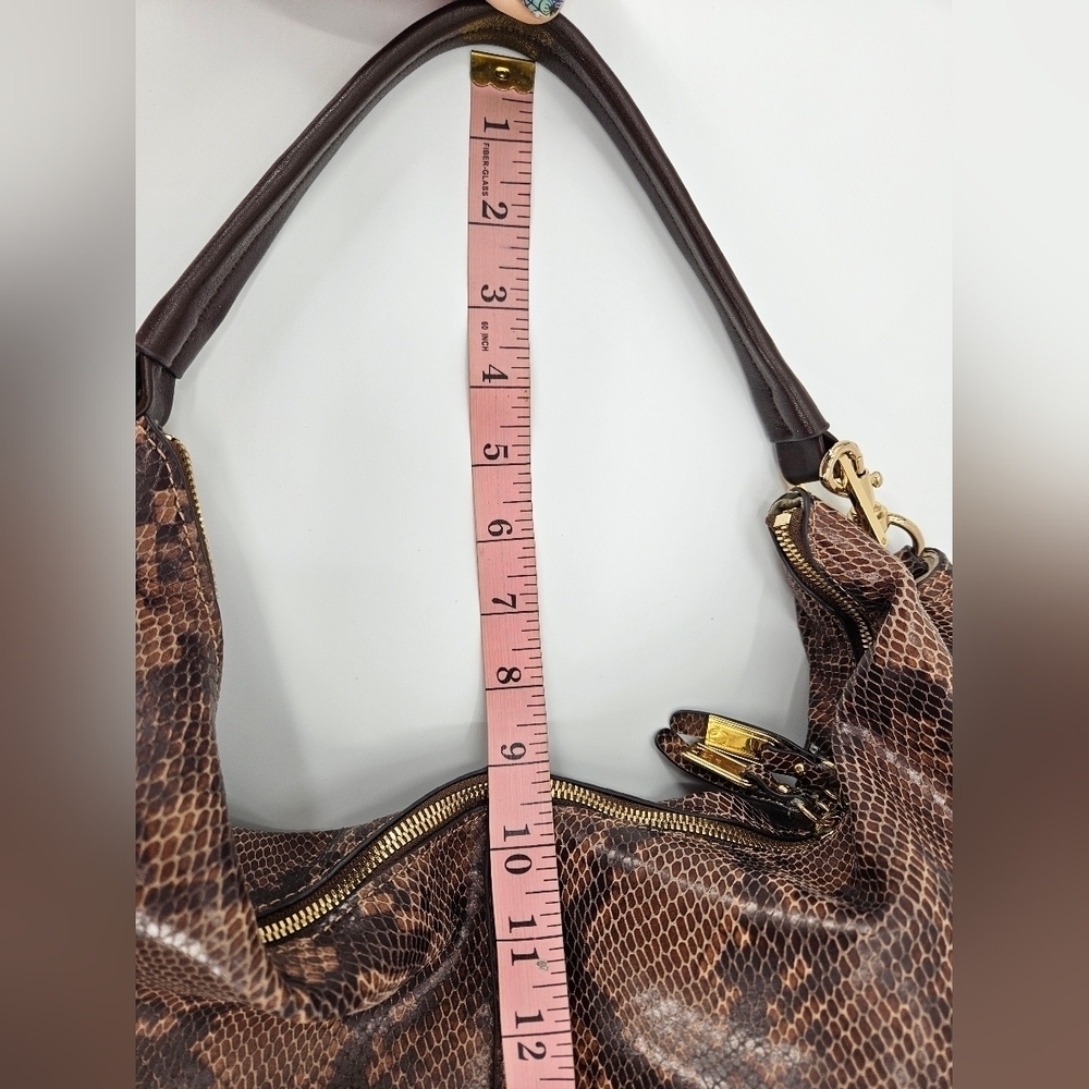 GILI Got To Love It Large LEATHER Emb SNAKE Choc Brown TASSEL Hobo Bag PURSE - Picture 11 of 14